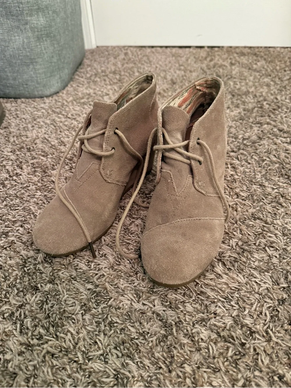 Toms Taupe Suede Wedge Ankle Booties